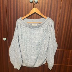 Baby Blue Military Hippie off the shoulder sweater